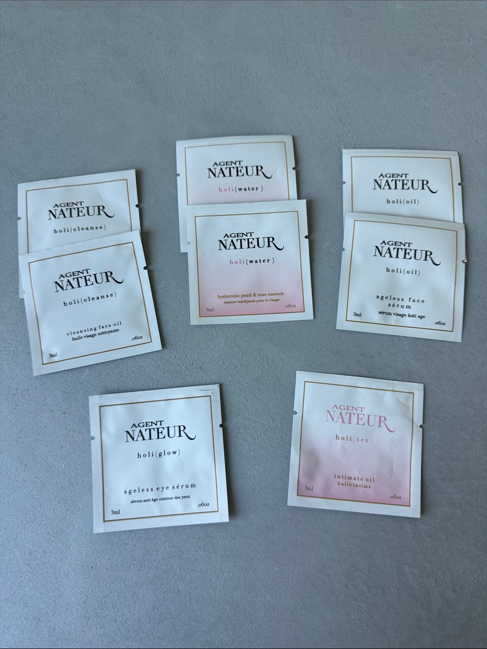 NWT AGENT NATEUR SAMPLE PACKETS HOLI CLEANSE WATER OIL GLOW SEX